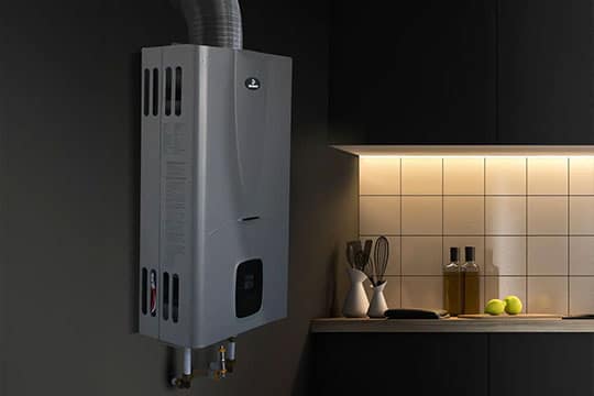Wall-mounted water heating unit in modern kitchen