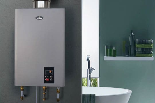 Compact water heating unit for residential property